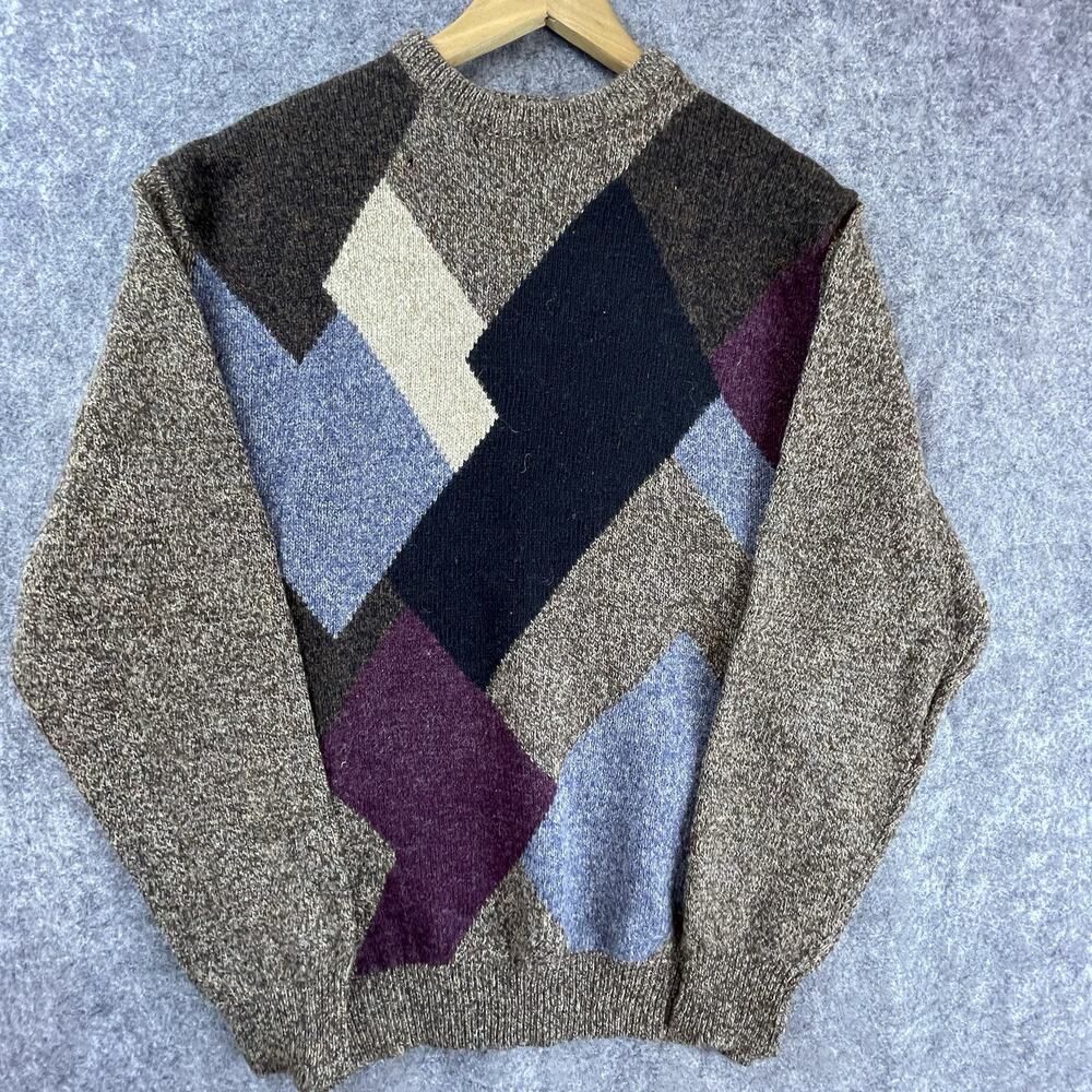 Vintage Manhattan‎ Sweater Mens Large Abstract 80s 90s Shetland Crew Neck